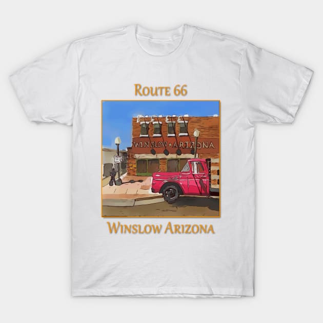 Corner in Winslow Arizona, Route 66, Eagles song Take it Easy T-Shirt by WelshDesigns